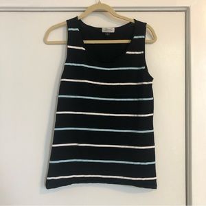Tahari black knit tank top blue white stripes women’s size 8 sleeveless